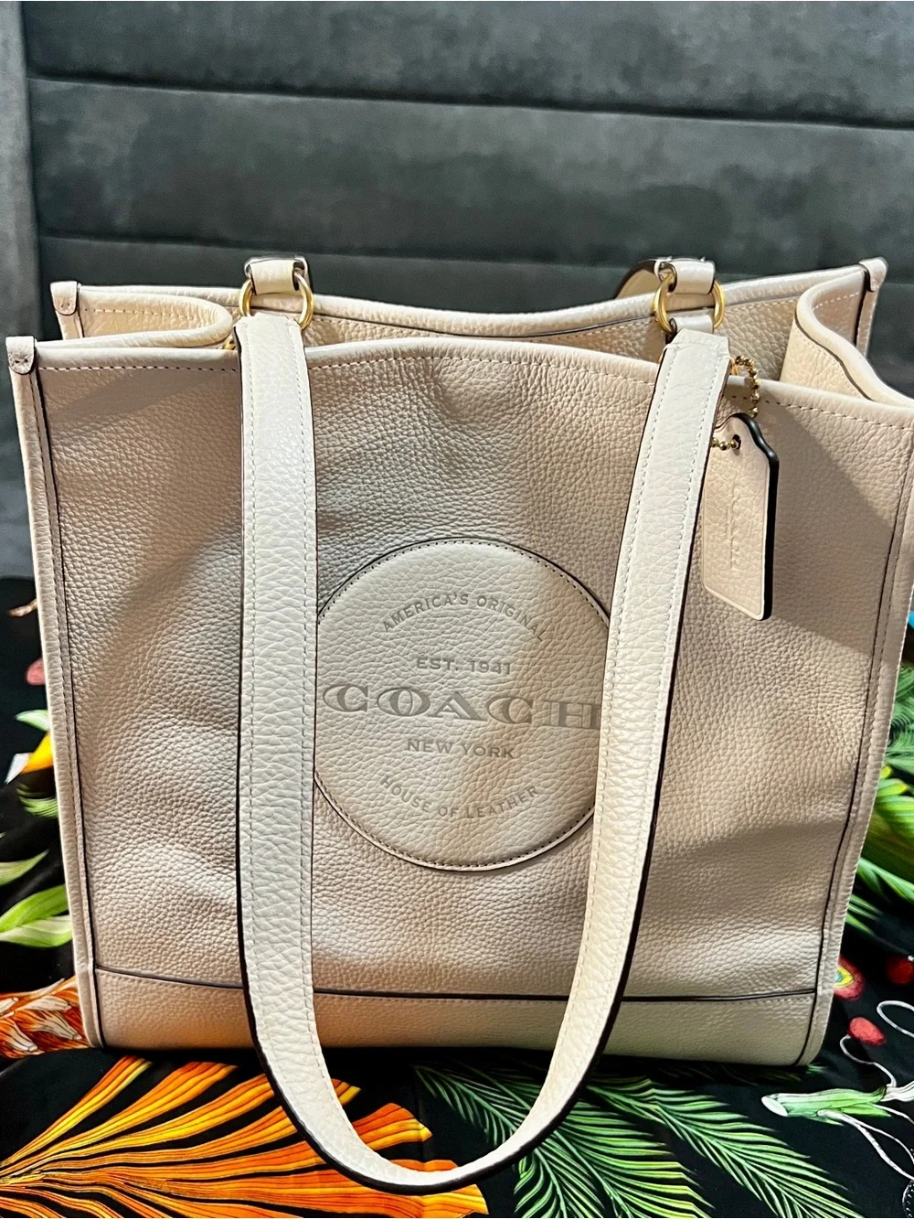 Coach Dempsey Chalk Carryall Tote Leather Shopper Work School Satchel Handbag
